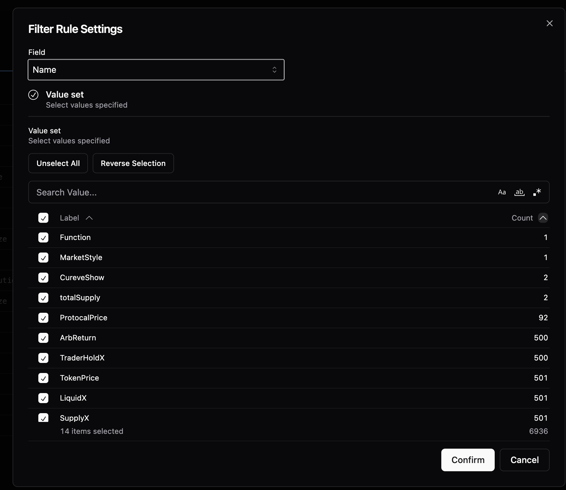 Text Filter Conditions